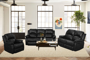 5 Recliner Black 3pc Sofa Lovesat Chair Set - MEGAFURNISHING
