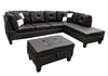 Nail Head 3 Piece Black Sectional Sofa Set Right -Facing chaise with Free Storage Ottoman. - MEGAFURNISHING