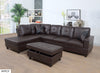 3 PC Sectional Sofa Set, (Brown) Faux Leather Lift -Facing Chaise with Free Storage Ottoman, - MEGAFURNISHING